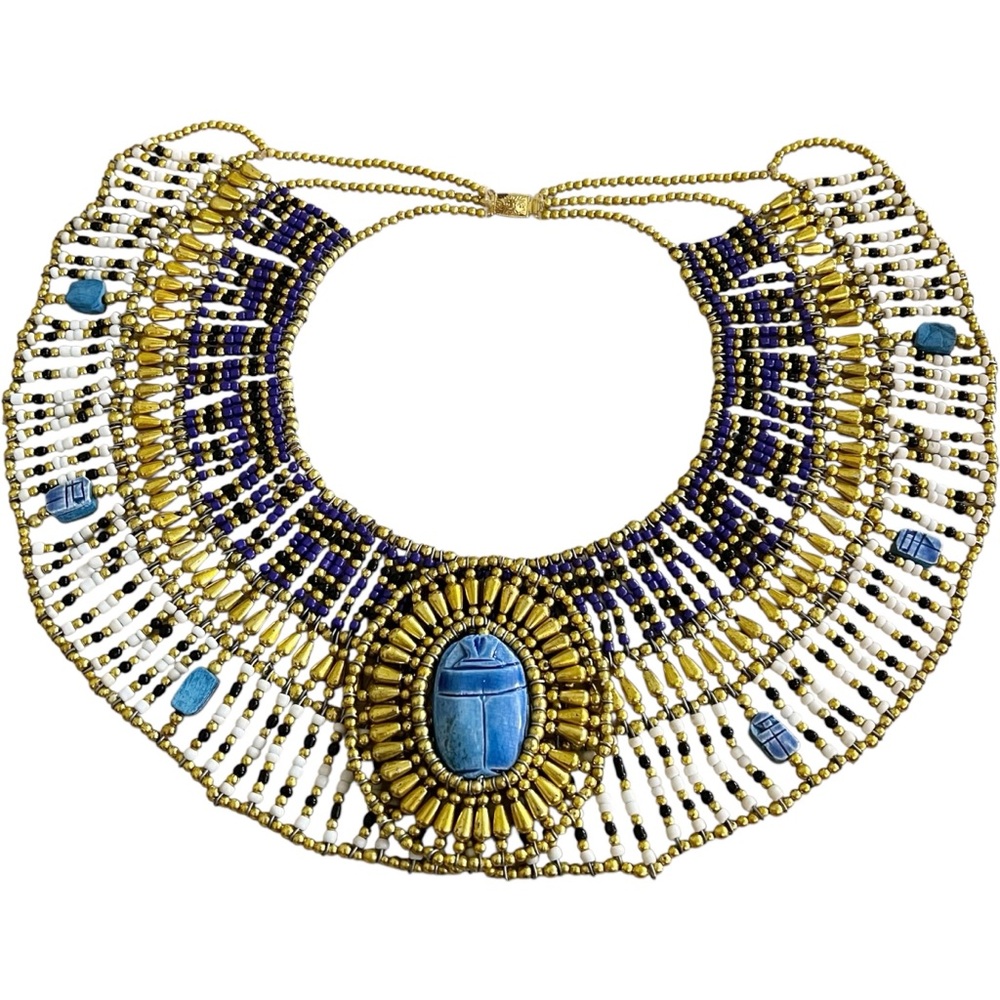 Ancient Egyptian Revival Beaded Scarab Collar
Necklace Handmade Statement Piece